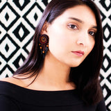 Brown black beaded statement earrings | Leaves flower dangles