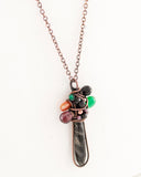 Black quartz pendant necklace with copper wire wrapping
