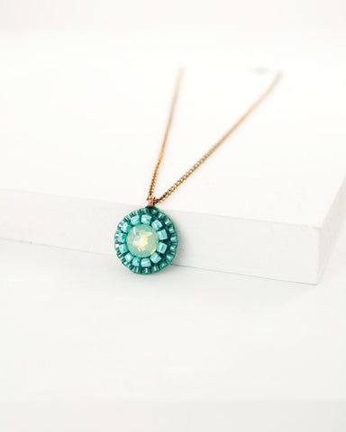Teal turquoise green dainty pendant necklace with brass chain