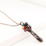 Black quartz pendant necklace with copper wire wrapping