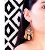 Mixed metal hammered earrings with light blue stone