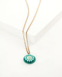 Teal turquoise green dainty pendant necklace with brass chain