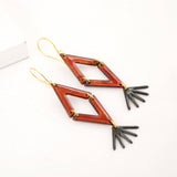 Orange gray enamel earrings