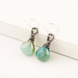 Sage green quartz silver wire wrapped drop earrings