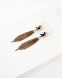Gold tassel earrings with hand painted blue flower