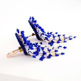 Vintage style beaded confetti earrings | Blue white statement clip-ons