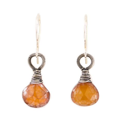 Simple drop earrings with burnt orange quartz