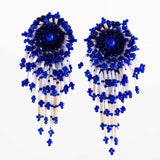 Blue white statement earrings