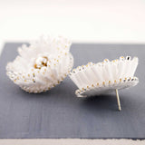 White beaded big stud earrings with Swarovski crystal