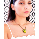 Lemon and leaves hand beaded pendant necklace