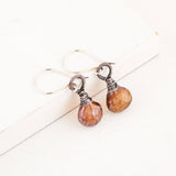 Burnt sienna quartz drop earrings with silver wire wrapping
