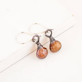 Burnt sienna quartz drop earrings with silver wire wrapping