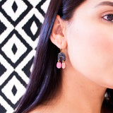 Black pink orange arch drop earrings