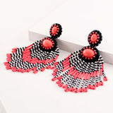 Black white fringe earrings
