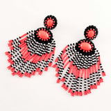 Orange coral statement earrings | Beaded fringe dangles