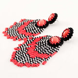 Orange coral statement earrings | Beaded fringe dangles
