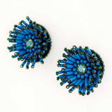 Teal green statement stud earrings | Hand beaded big earrings