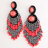 Orange coral statement earrings | Beaded fringe dangles