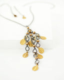 Mixed metal silver and brass leaves pendant necklace