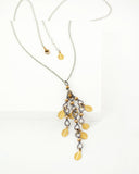 Mixed metal silver and brass leaves pendant necklace