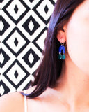 Indigo blue and dark green arch drop earrings