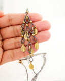 Mixed metal silver and brass leaves pendant necklace