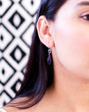 Amethyst Garnet drop silver wire wrapped earrings