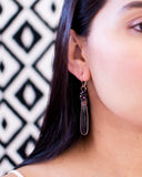 Black quartz garnet copper wire wrapped drop earrings