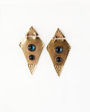 Brass geometric statement dangles | Blue black earrings