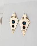 Brass geometric statement dangles | Blue black earrings