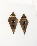 Brass geometric statement dangles | Blue black earrings