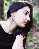 Plum garnet earrings | Silver chain dangle earrings