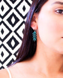 Dark green leaf drop earrings