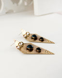 Brass geometric statement dangles | Blue black earrings