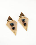 Brass geometric statement dangles | Blue black earrings
