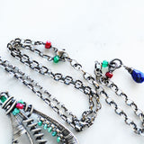 Blue lapis lazuli, earthy quartz, multi color statement necklace