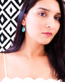 Teal simple drop earrings | Enamel silver earrings