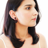 Black red gold statement beaded earrings with swarovski