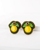 Lemon leaves retro style big clip-on statement earrings