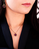 Eggplant purple colored drop earrings with vintage filigree