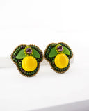 Lemon leaves retro style big clip-on statement earrings