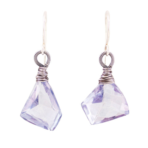 Dusty light blue quartz drop earrings