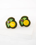 Lemon leaves retro style big clip-on statement earrings