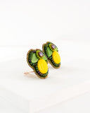 Lemon leaves retro style big clip-on statement earrings