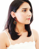 Black red gold statement dangle earrings