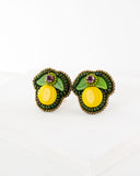 Lemon leaves retro style big clip-on statement earrings