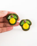 Lemon leaves retro style big clip-on statement earrings