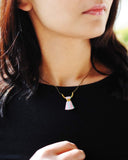 Pink teal tassel necklace | brass delicate necklace