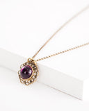 Vintage style plum wine red color filigree pendant necklace