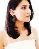 Great Gatsby inspired blue and gold statement beaded earrings